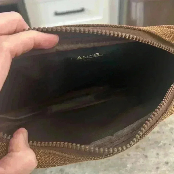 Lancel Paris Canvas Toiletry Dopp Bag Travel Camel Color Brown trim - Picture 5 of 12